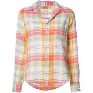 FRANK & EILEEN Relaxed Button-Up Shirt ITALIAN CLASSIC POPLIN 100% Linen Plaid